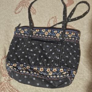 Floral Quilted Tote Bag - Black and Blue